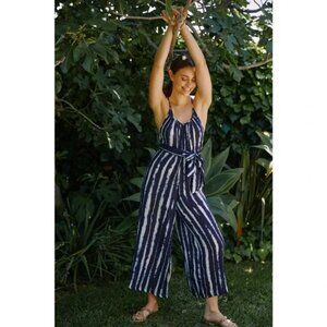 061 Anthropologie The Mason Tie-Front Jumpsuit NWT in Navy Size Small